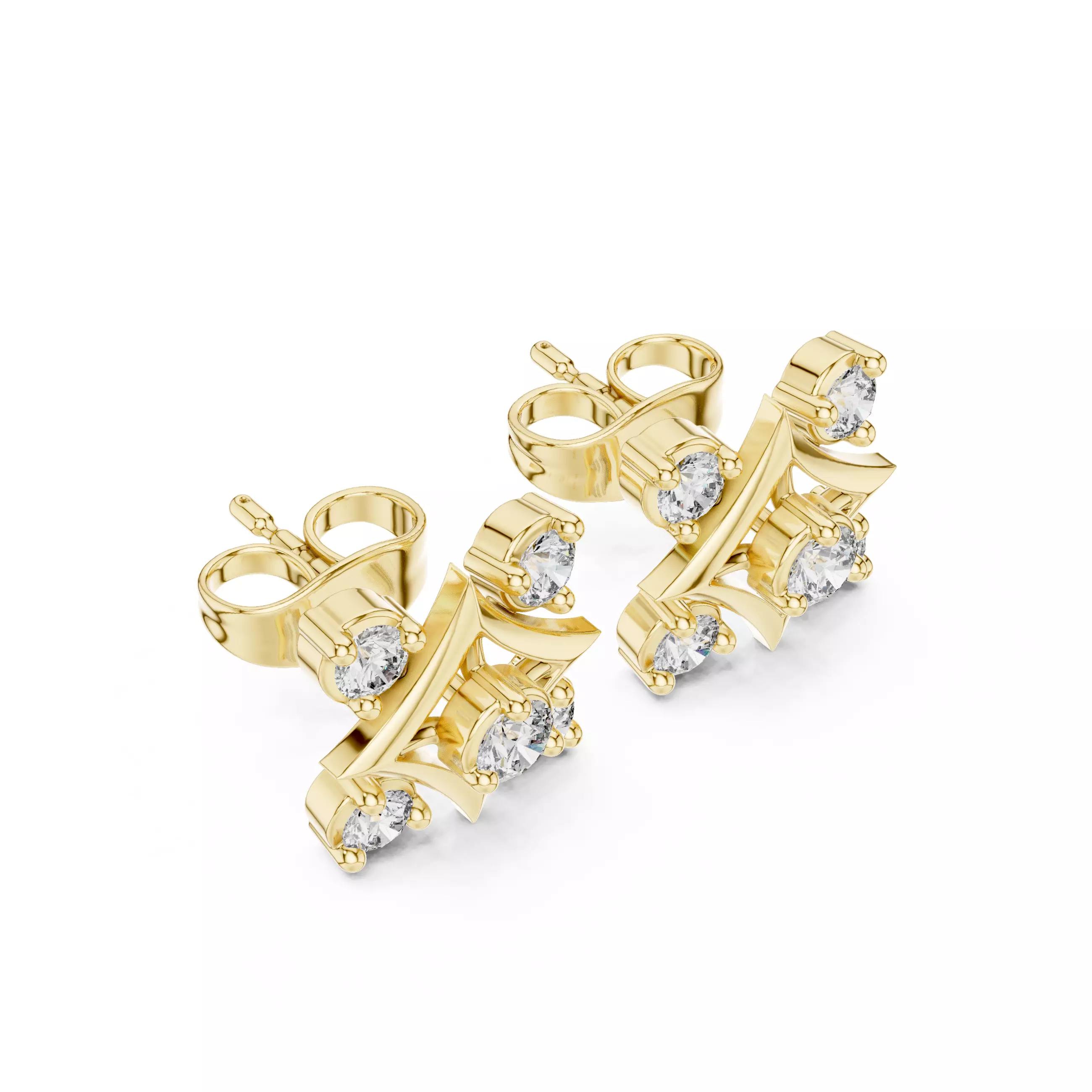 Diamond Studs Earrings 3dm stl renders animation videos details 3D print model_11