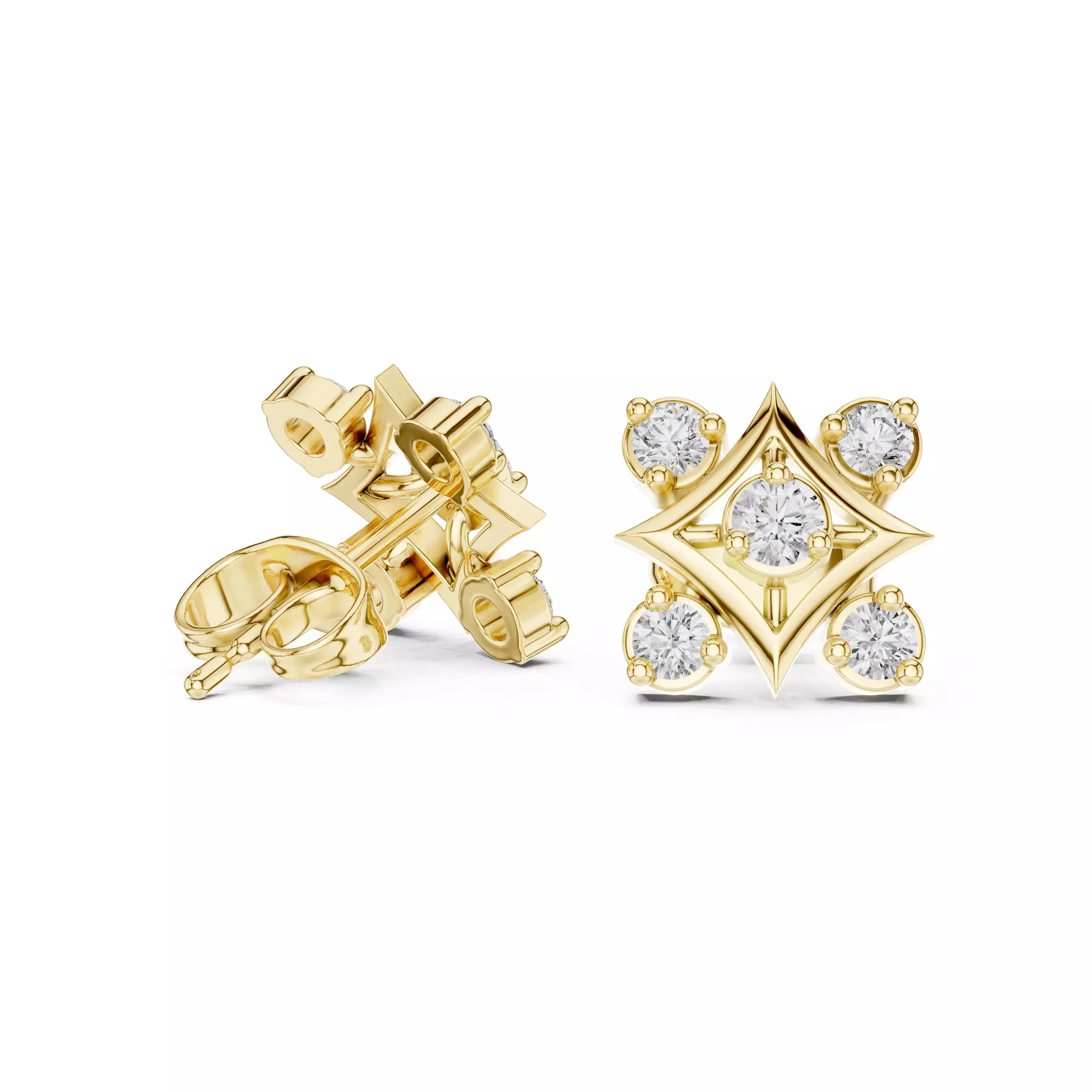 Diamond Studs Earrings 3dm stl renders animation videos details 3D print model_3