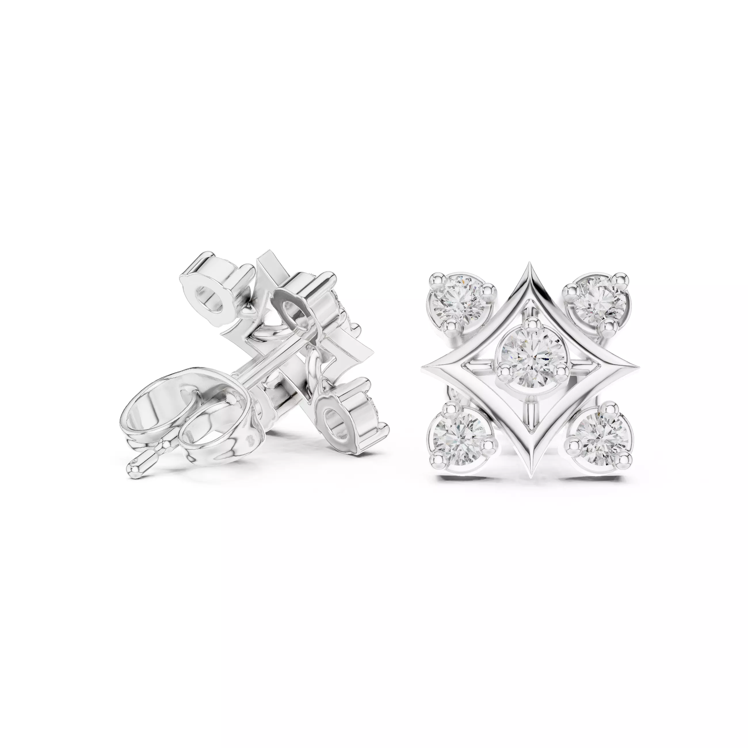 Diamond Studs Earrings 3dm stl renders animation videos details 3D print model_2