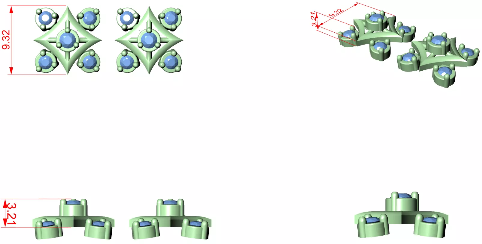 Diamond Studs Earrings 3dm stl renders animation videos details 3D print model_4