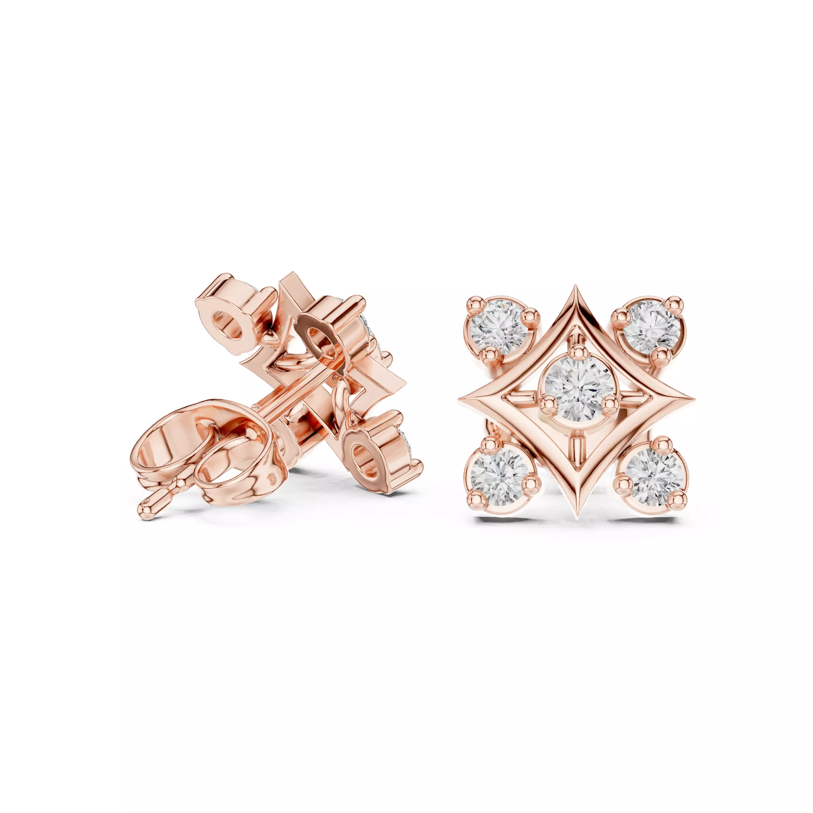 Diamond Studs Earrings 3dm stl renders animation videos details 3D print model_1