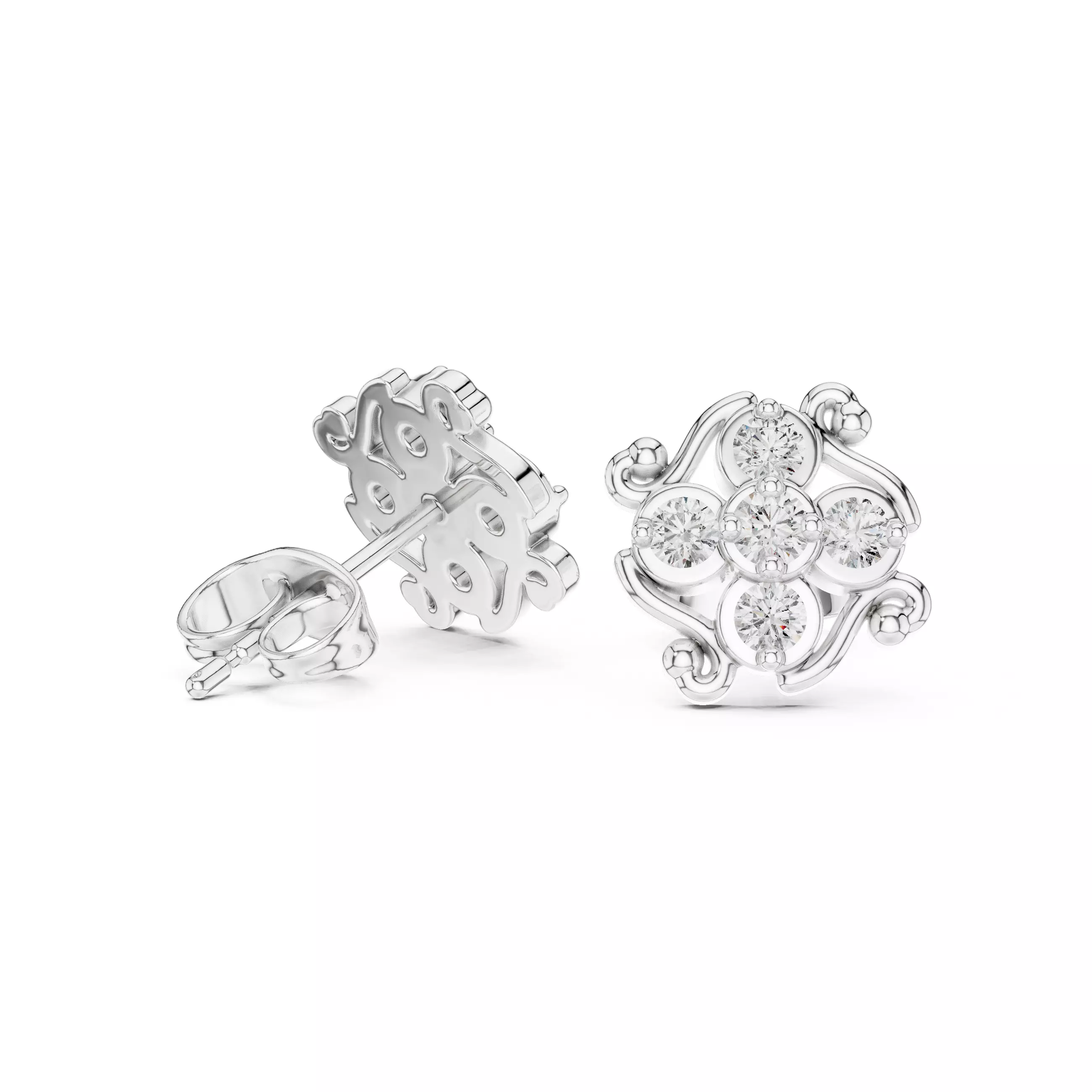Diamond Studs Earrings 3dm stl renders animation videos details 3D print model_2