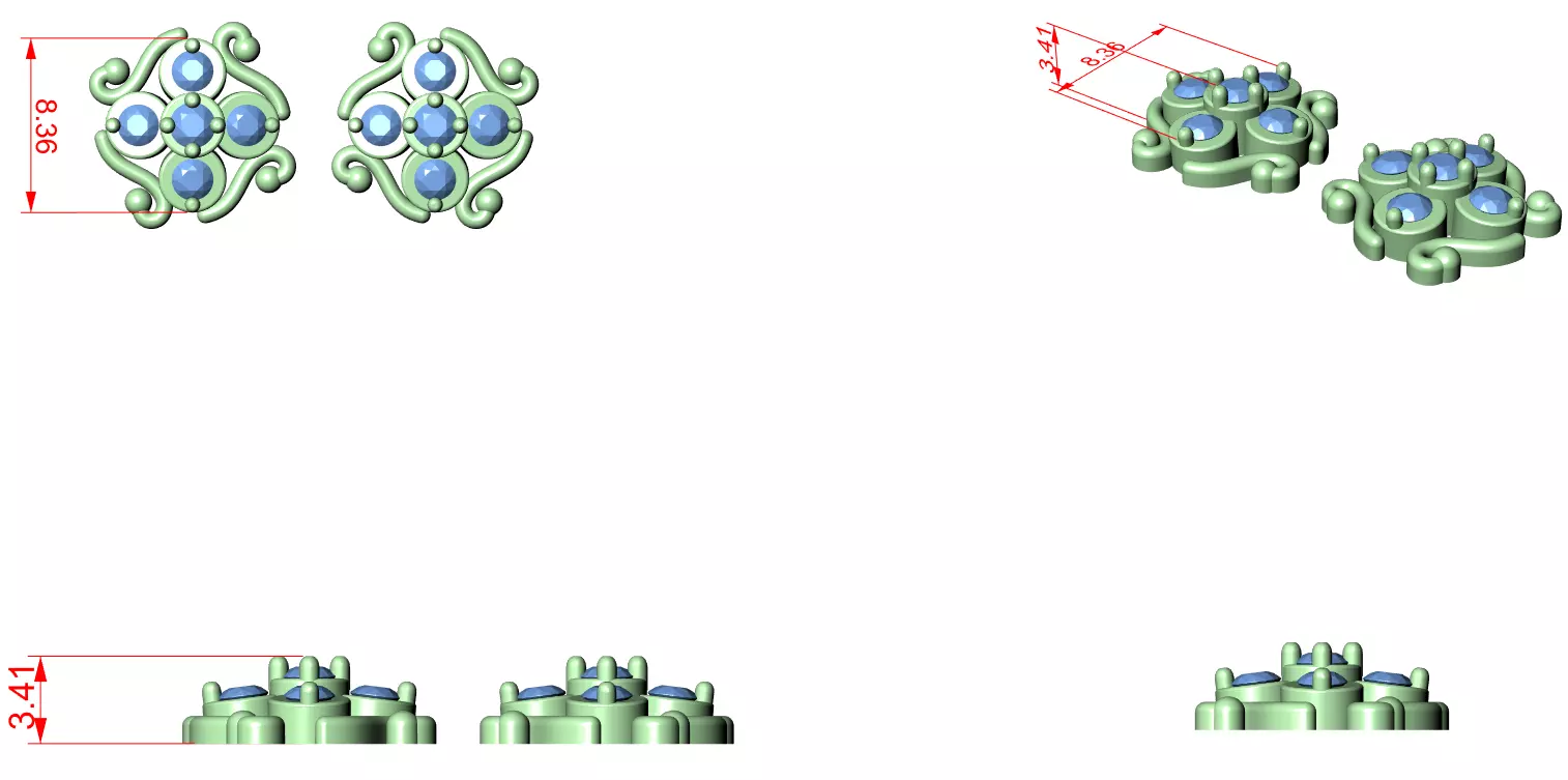 Diamond Studs Earrings 3dm stl renders animation videos details 3D print model_4