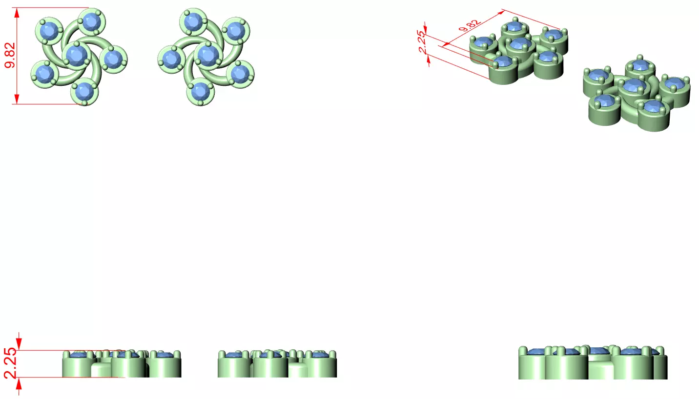 Diamond Studs Earrings 3dm stl renders animation videos details 3D print model_4