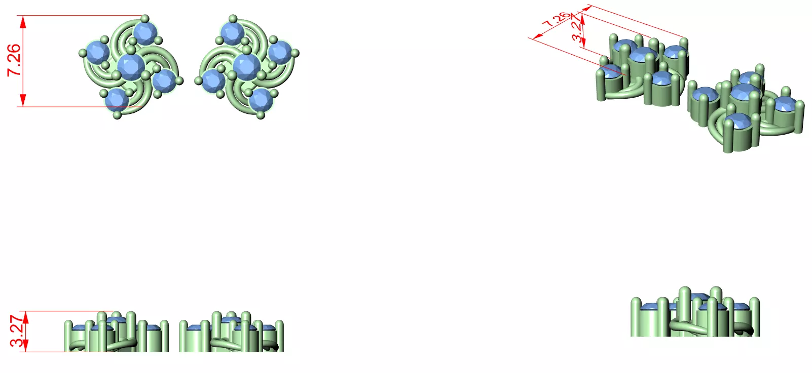 Diamond Studs Earrings 3dm stl renders animation videos details 3D print model_4