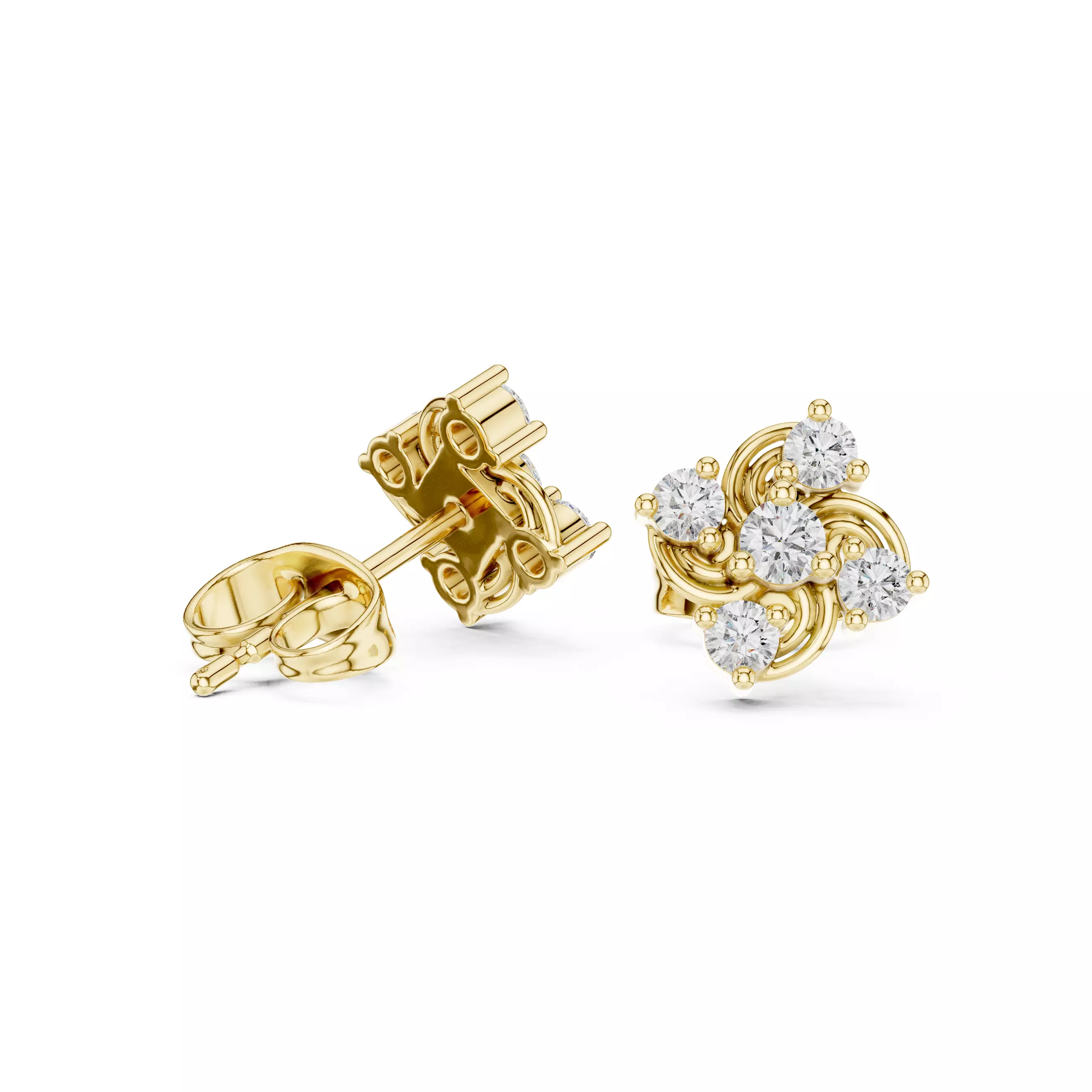 Diamond Studs Earrings 3dm stl renders animation videos details 3D print model_3