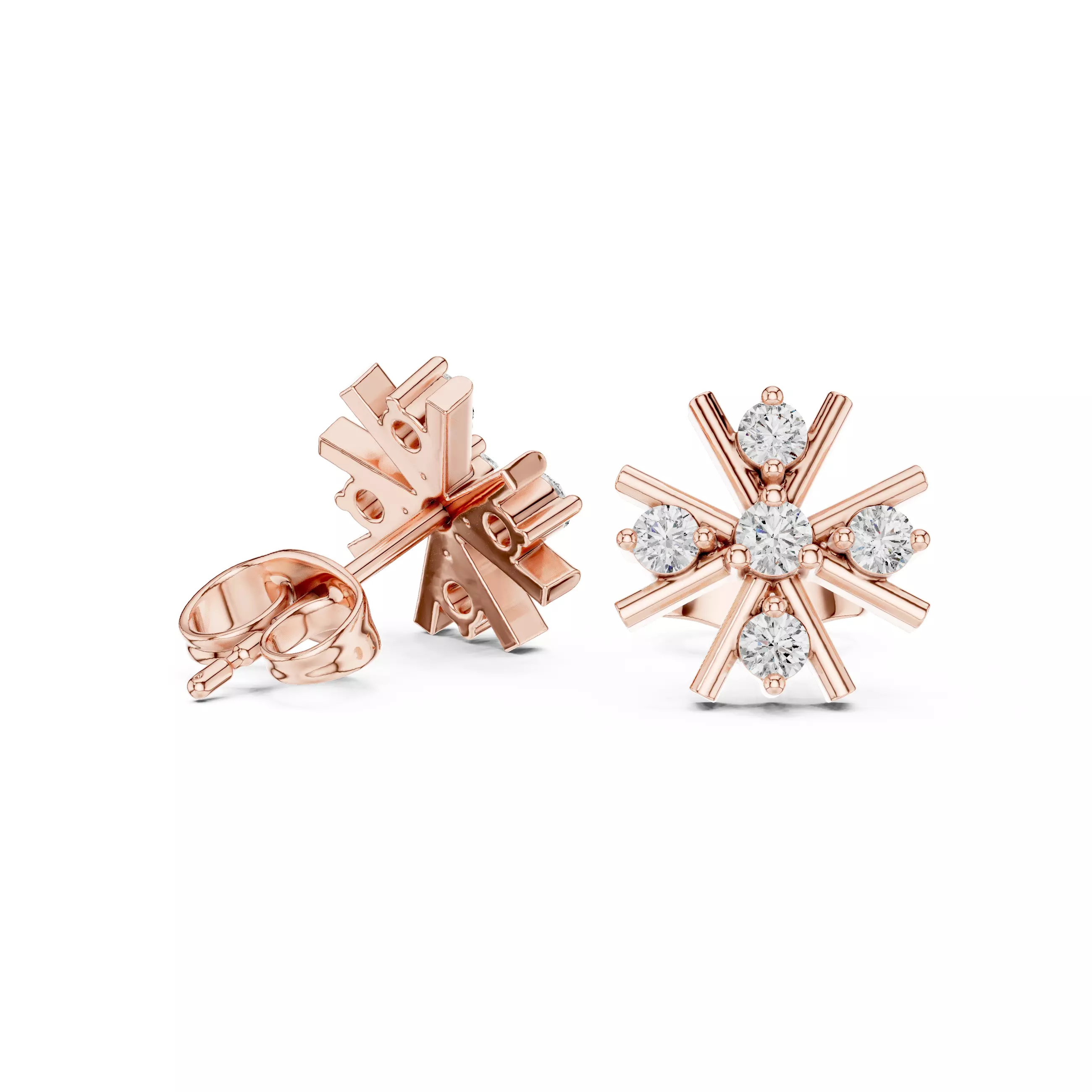 Diamond Studs Earrings 3dm stl renders animation videos details 3D print model_1