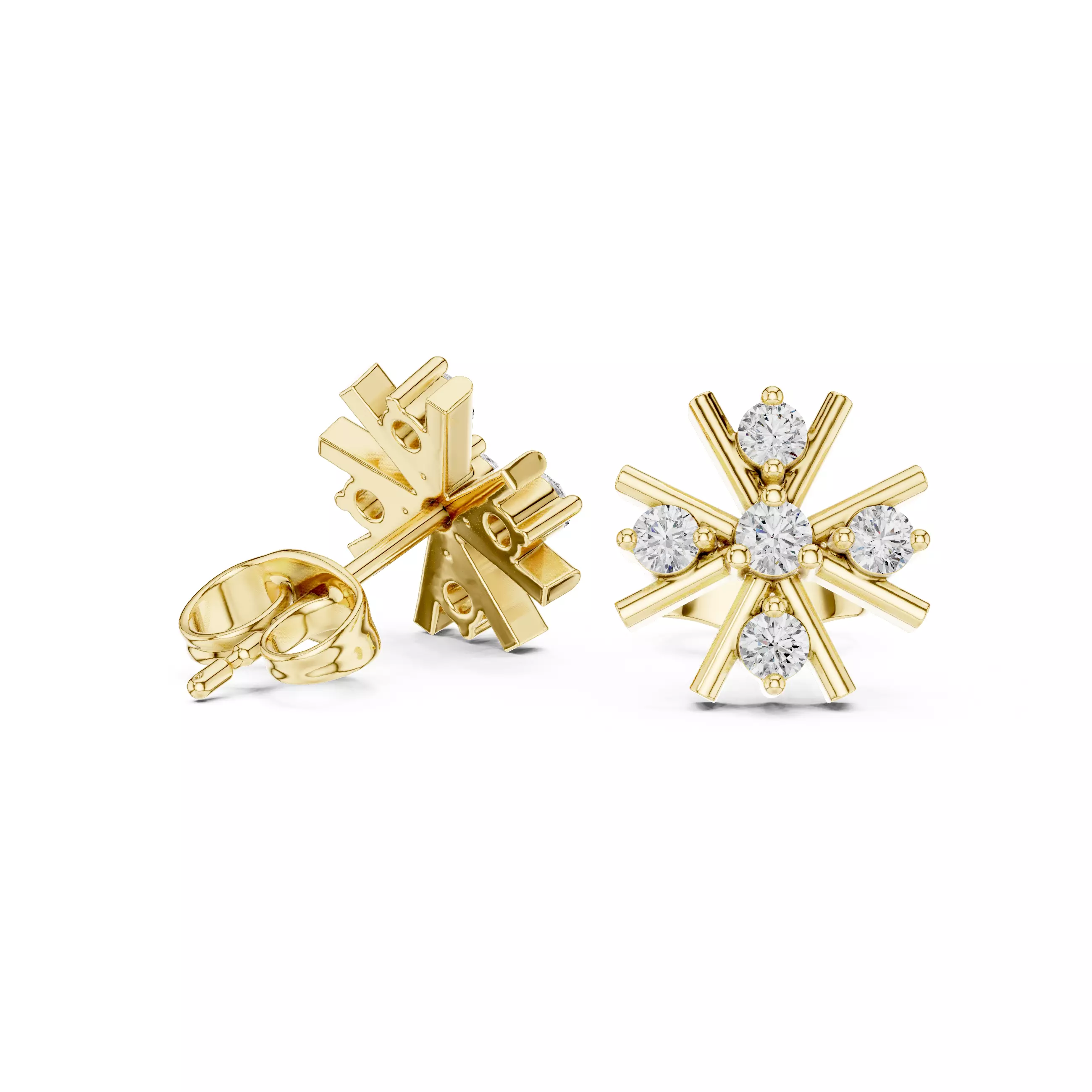 Diamond Studs Earrings 3dm stl renders animation videos details 3D print model_3