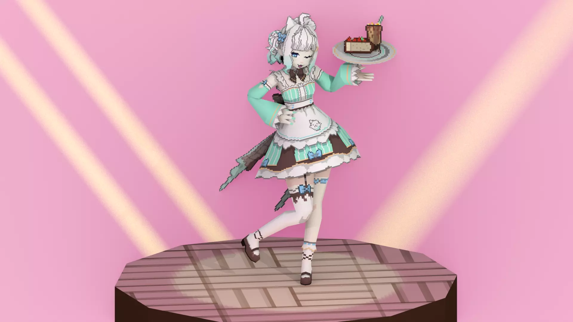 FREE 3D Lowpoly retro style VTUBER Maid Mint  Free low-poly 3D model_2