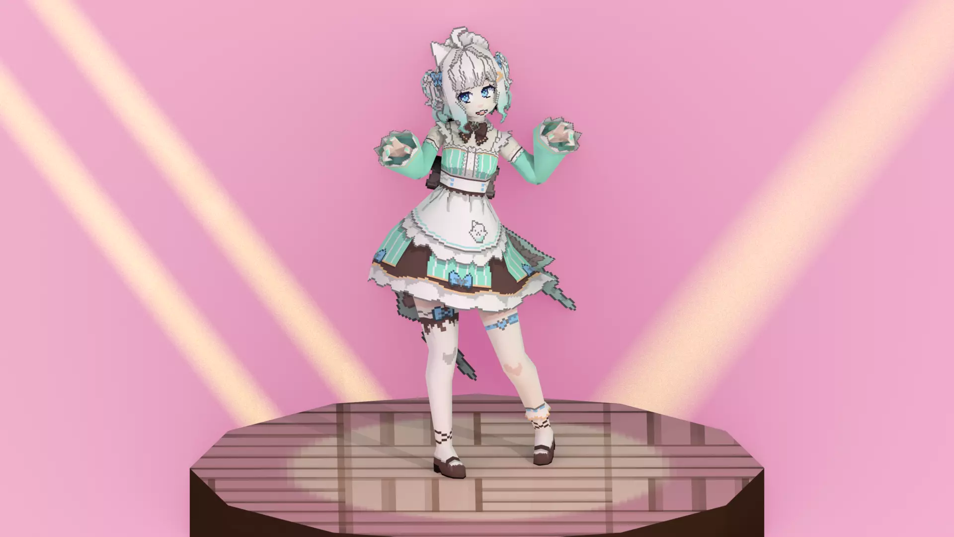 FREE 3D Lowpoly retro style VTUBER Maid Mint  Free low-poly 3D model_1