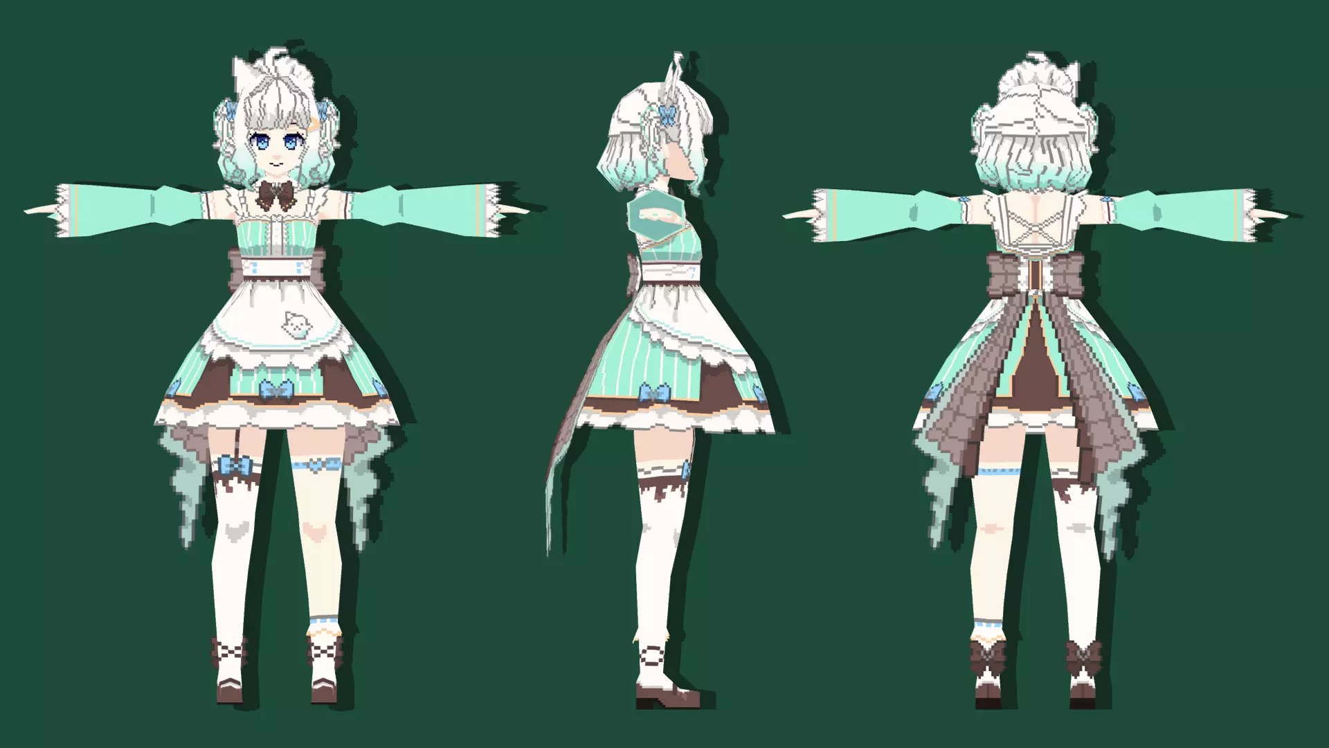 FREE 3D Lowpoly retro style VTUBER Maid Mint  Free low-poly 3D model_6
