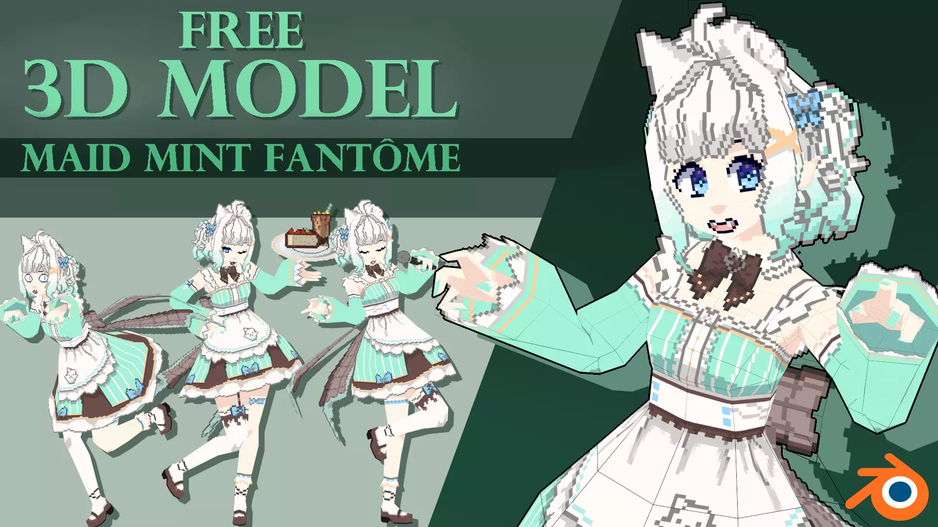 FREE 3D Lowpoly retro style VTUBER Maid Mint  Free low-poly 3D model_0