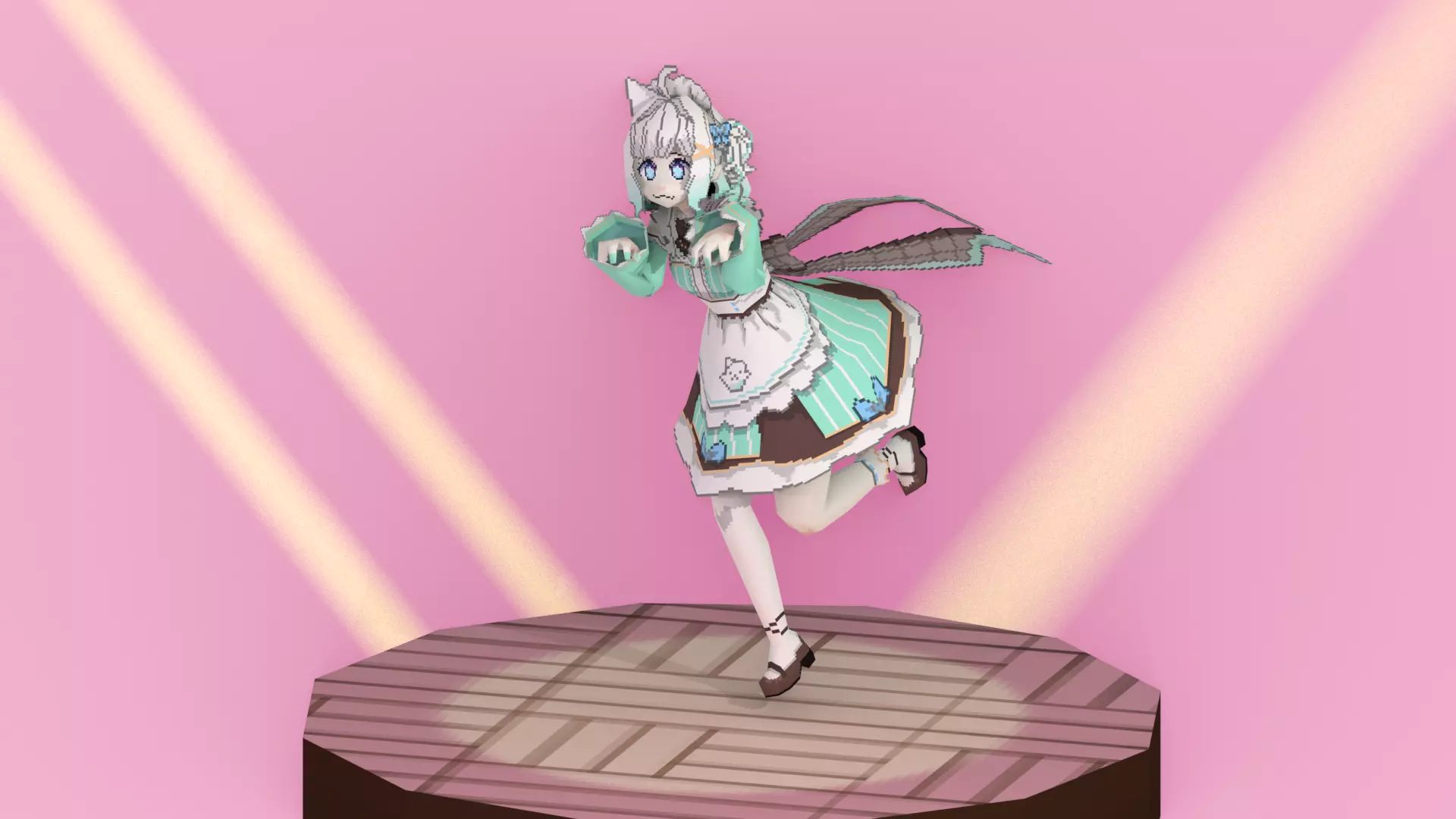 FREE 3D Lowpoly retro style VTUBER Maid Mint  Free low-poly 3D model_3