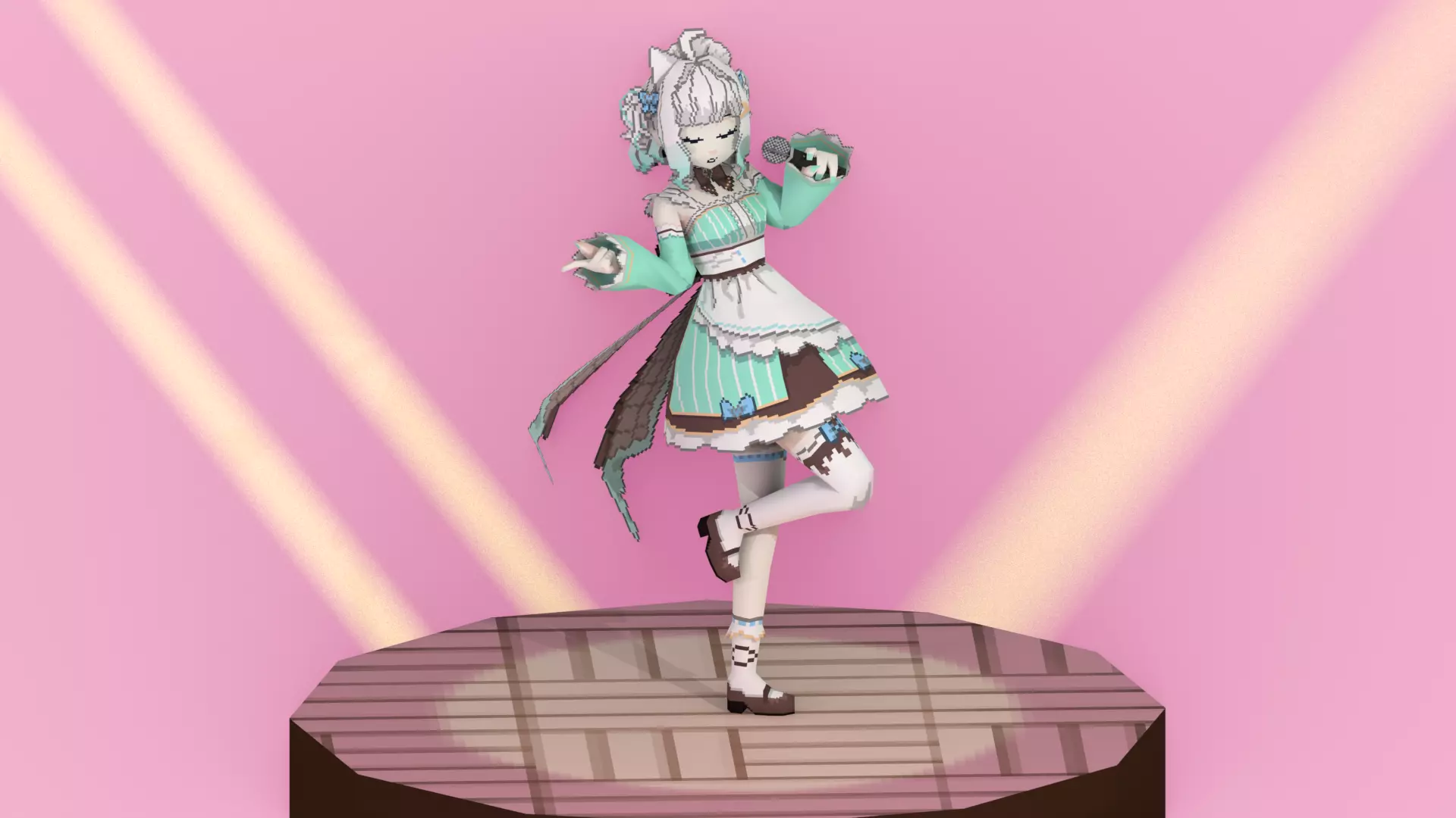 FREE 3D Lowpoly retro style VTUBER Maid Mint  Free low-poly 3D model_4