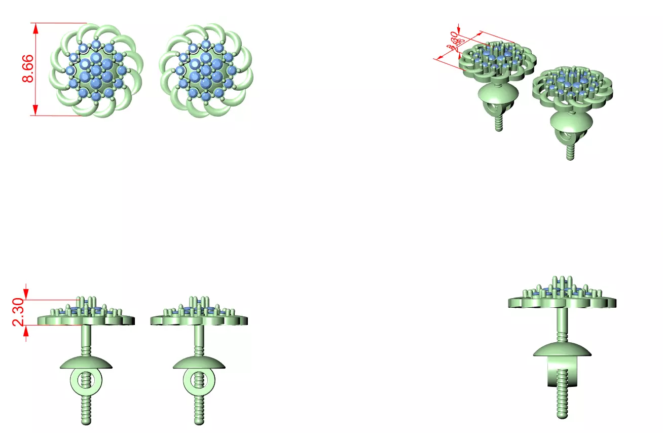 Diamond Studs Earrings 3dm stl renders animation videos details 3D print model_4