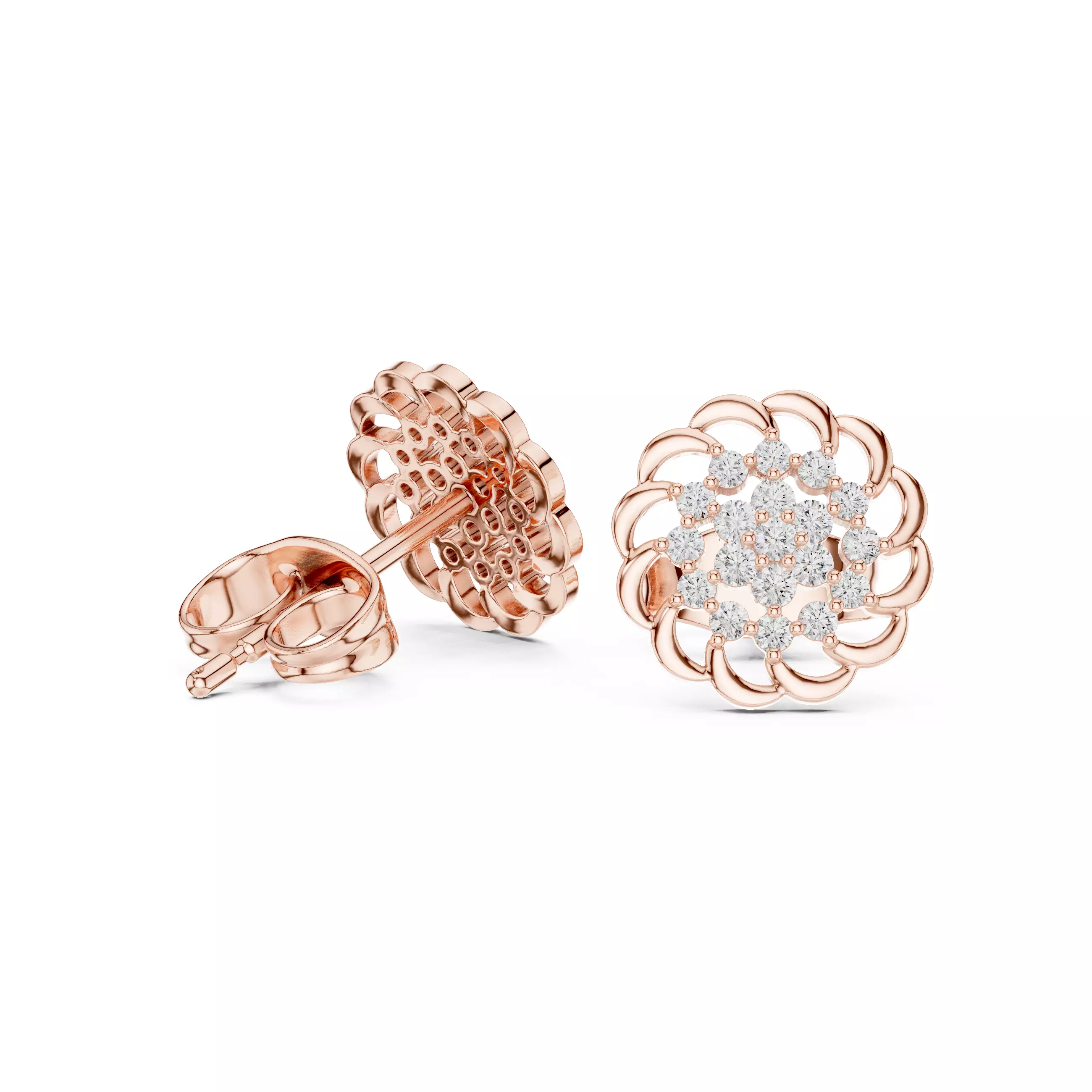 Diamond Studs Earrings 3dm stl renders animation videos details 3D print model_1