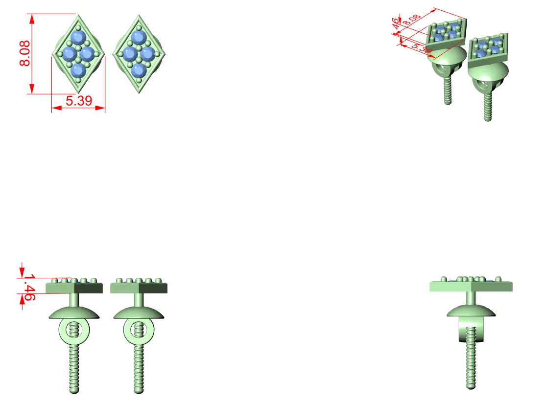 Diamond Studs Earrings 3dm stl renders animation videos details 3D print model_4