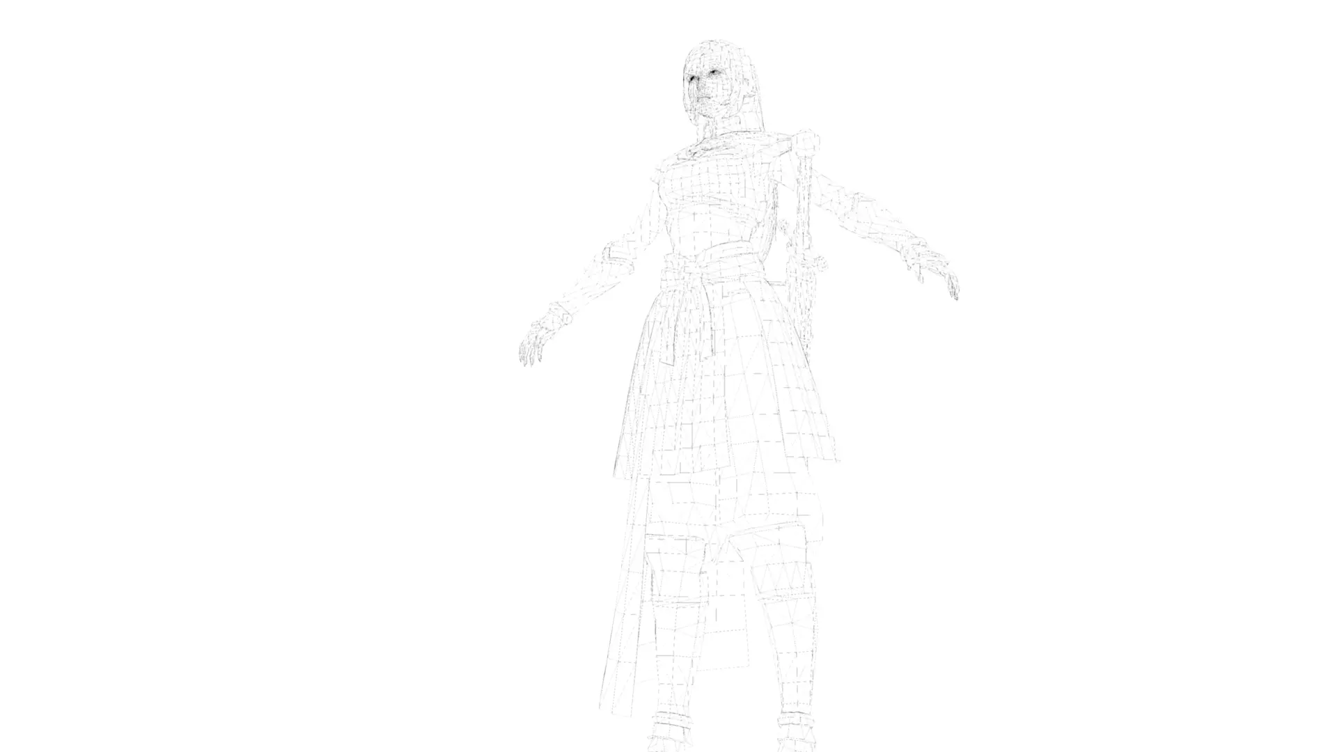 Female Samurai Warrior 3D Model Rigged Game Ready Character Low-poly 3D model_6