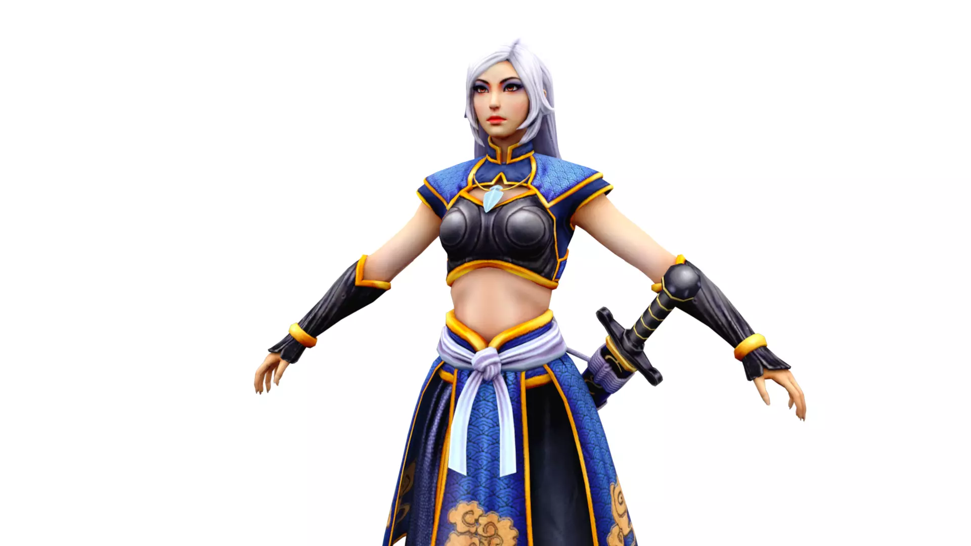 Female Samurai Warrior 3D Model Rigged Game Ready Character Low-poly 3D model_0