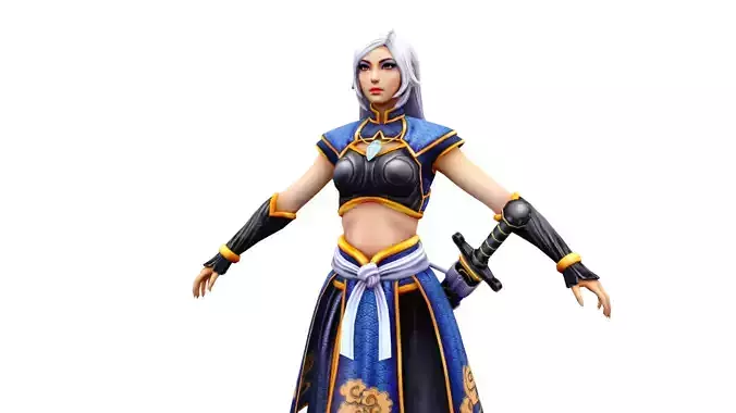 Female Samurai Warrior 3D Model Rigged Game Ready Character Low-poly 3D model