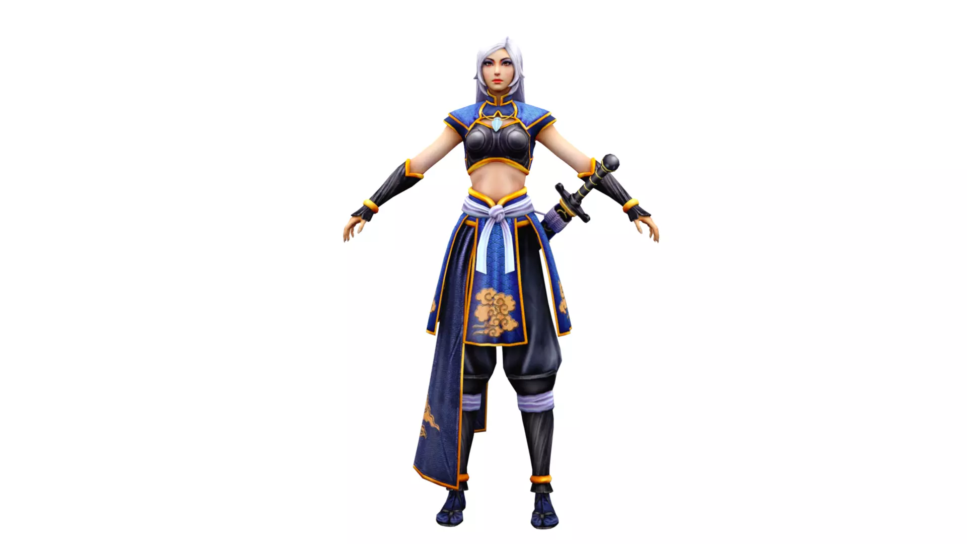 Female Samurai Warrior 3D Model Rigged Game Ready Character Low-poly 3D model_1