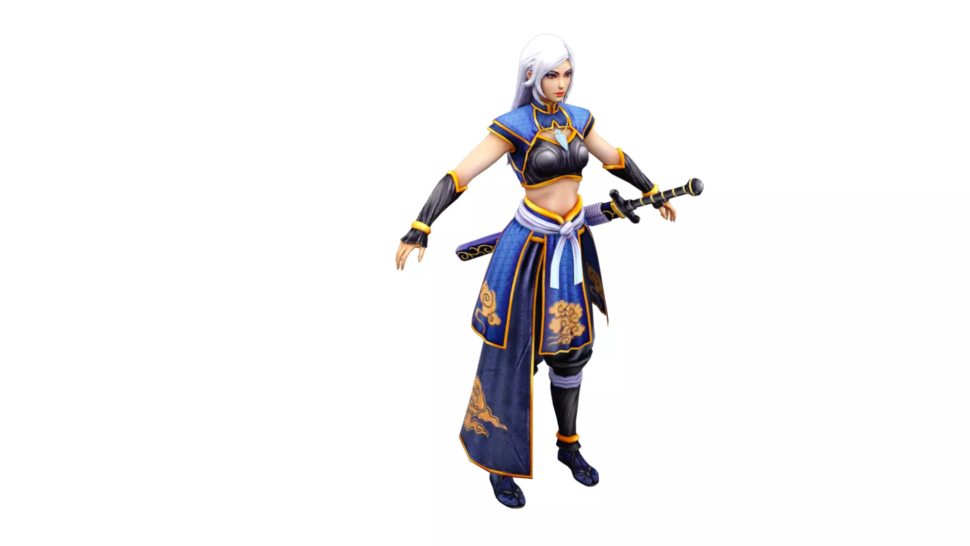 Female Samurai Warrior 3D Model Rigged Game Ready Character Low-poly 3D model_5