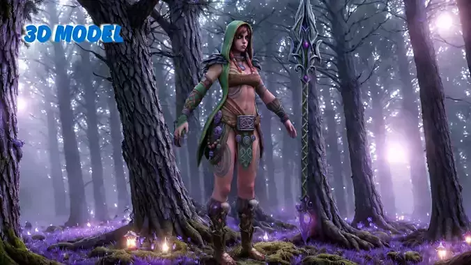 Female Druid Sorceress 3D Model Low-poly 3D model