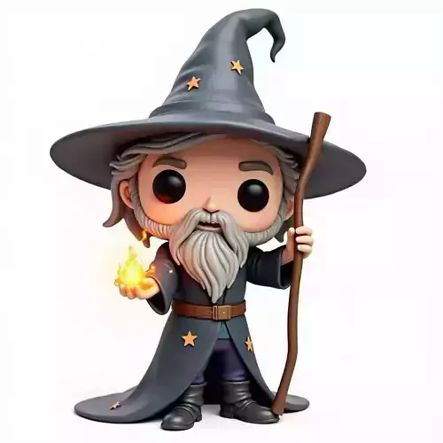 Chibi Wizard with Fire Spell 3D Model