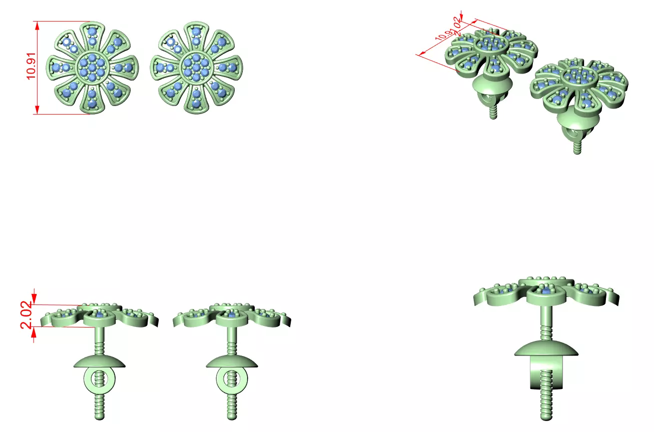 Diamond Studs Earrings 3dm stl renders animation videos details 3D print model_4