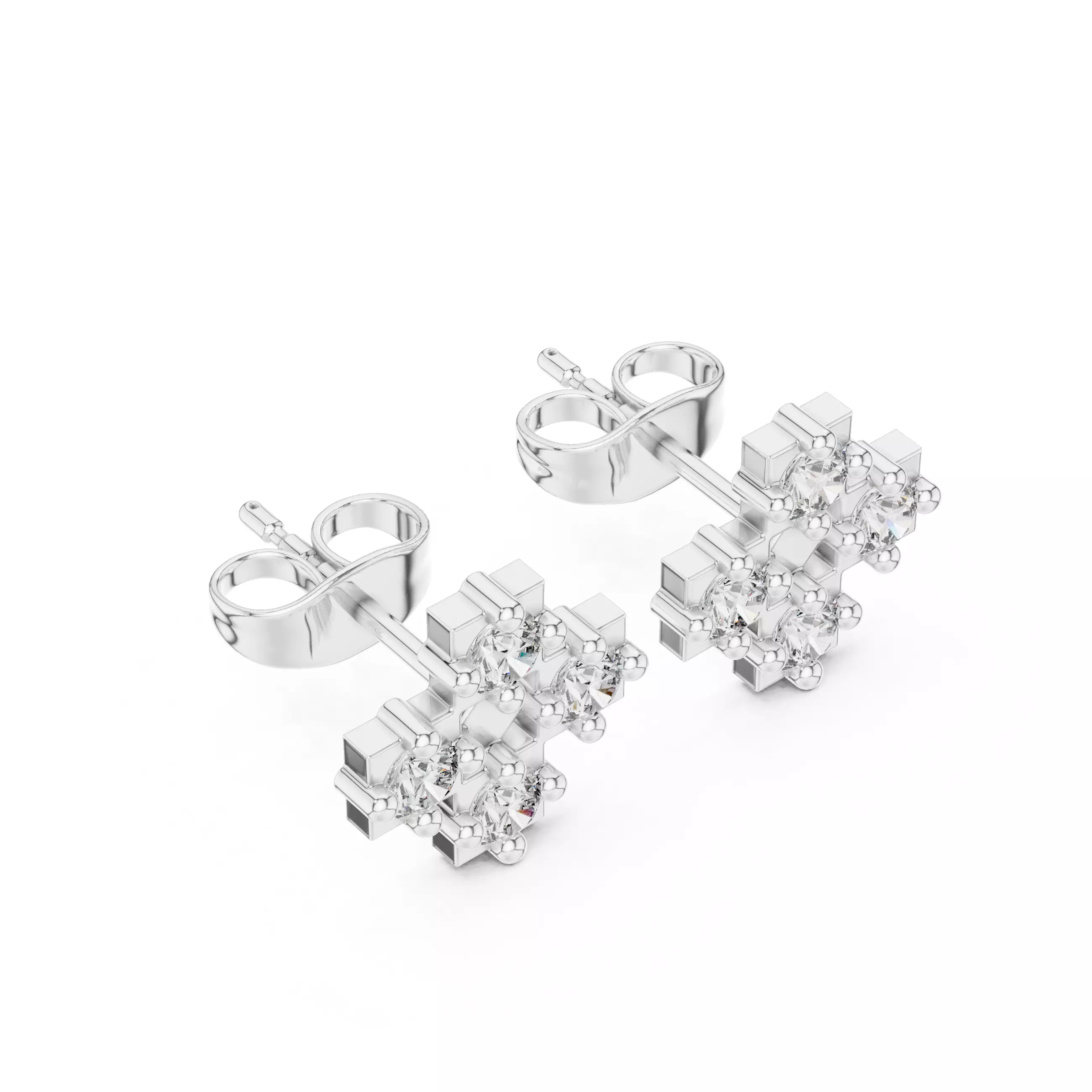 Diamond Studs Earrings 3dm stl renders animation videos details 3D print model_5