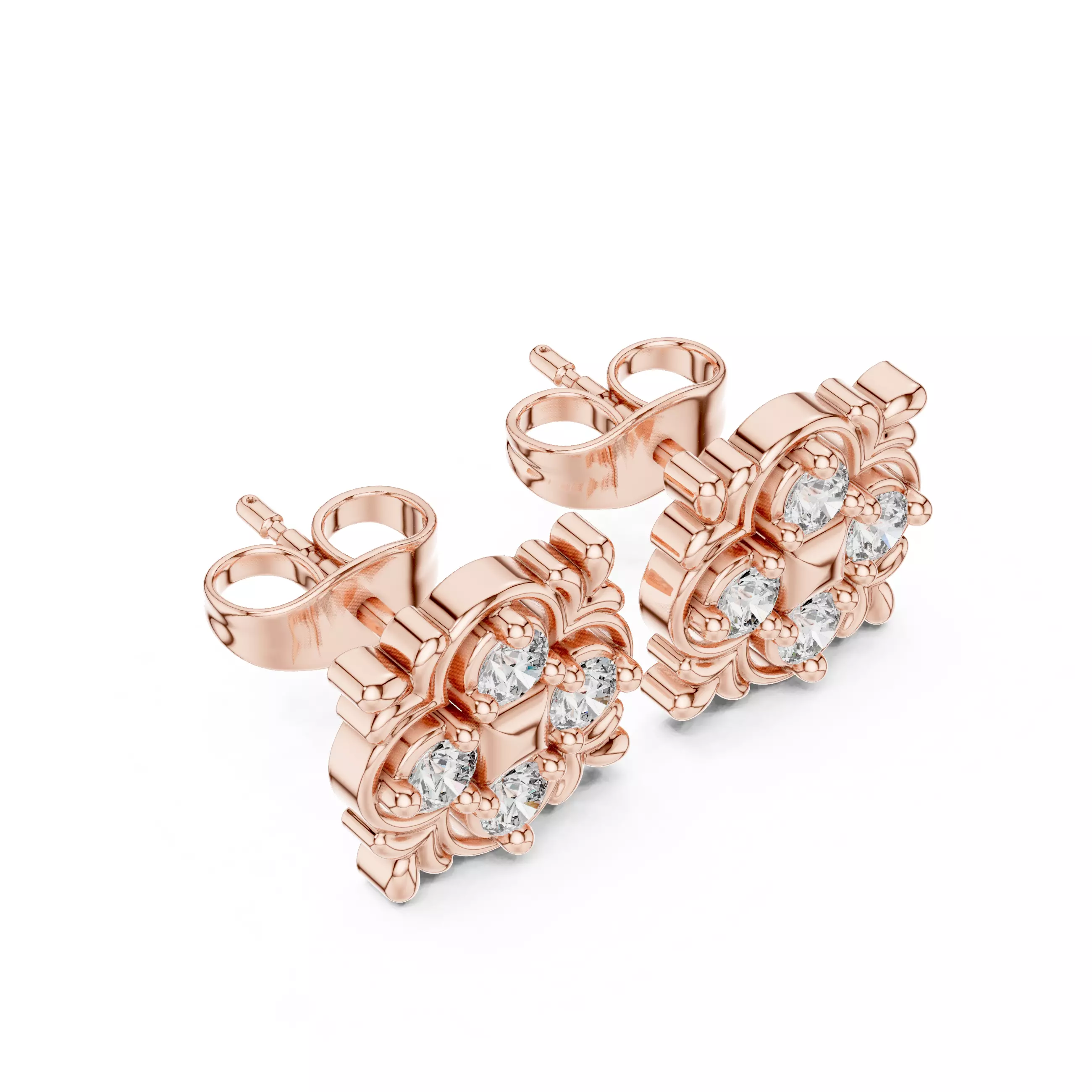 Diamond Studs Earrings 3dm stl renders animation videos details 3D print model_3