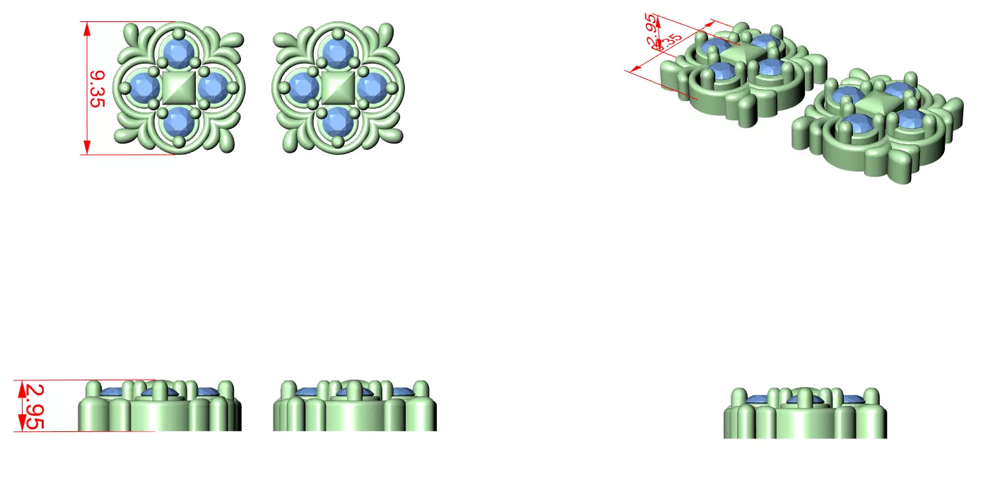 Diamond Studs Earrings 3dm stl renders animation videos details 3D print model_1