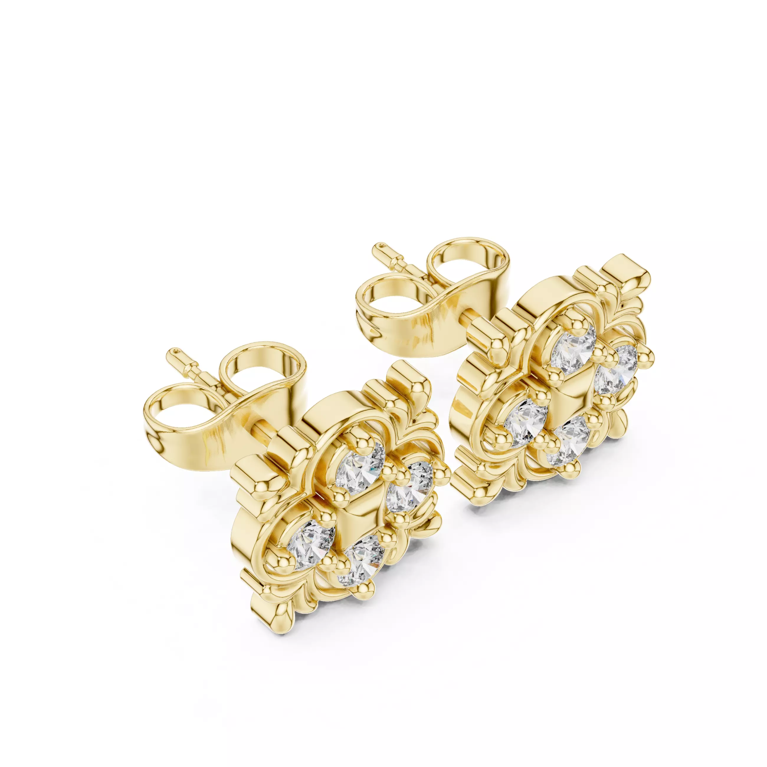 Diamond Studs Earrings 3dm stl renders animation videos details 3D print model_8