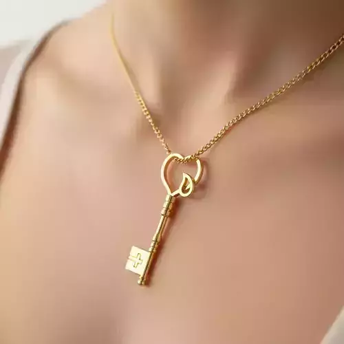Elegant Heart Key Pendant 3D Model
