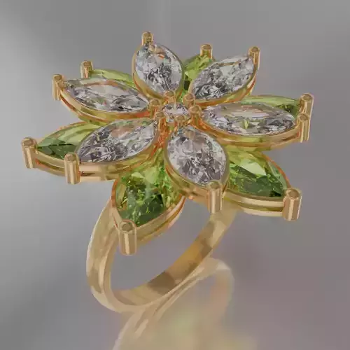 six flower shaped ring with gems 3D model jewelry