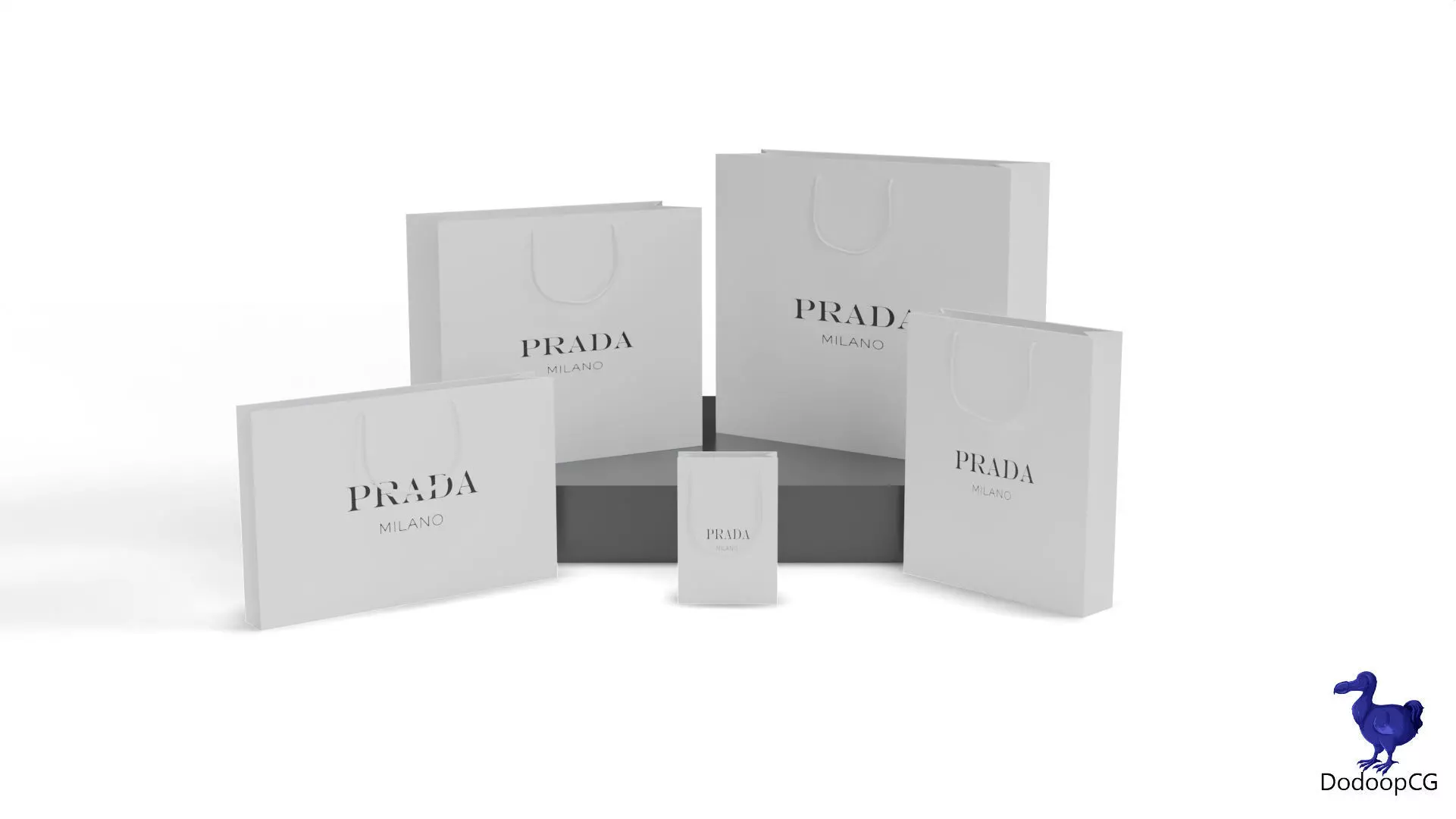 Prada Shopping Bag - Luxury 3D Packaging Model Low-poly 3D model_0