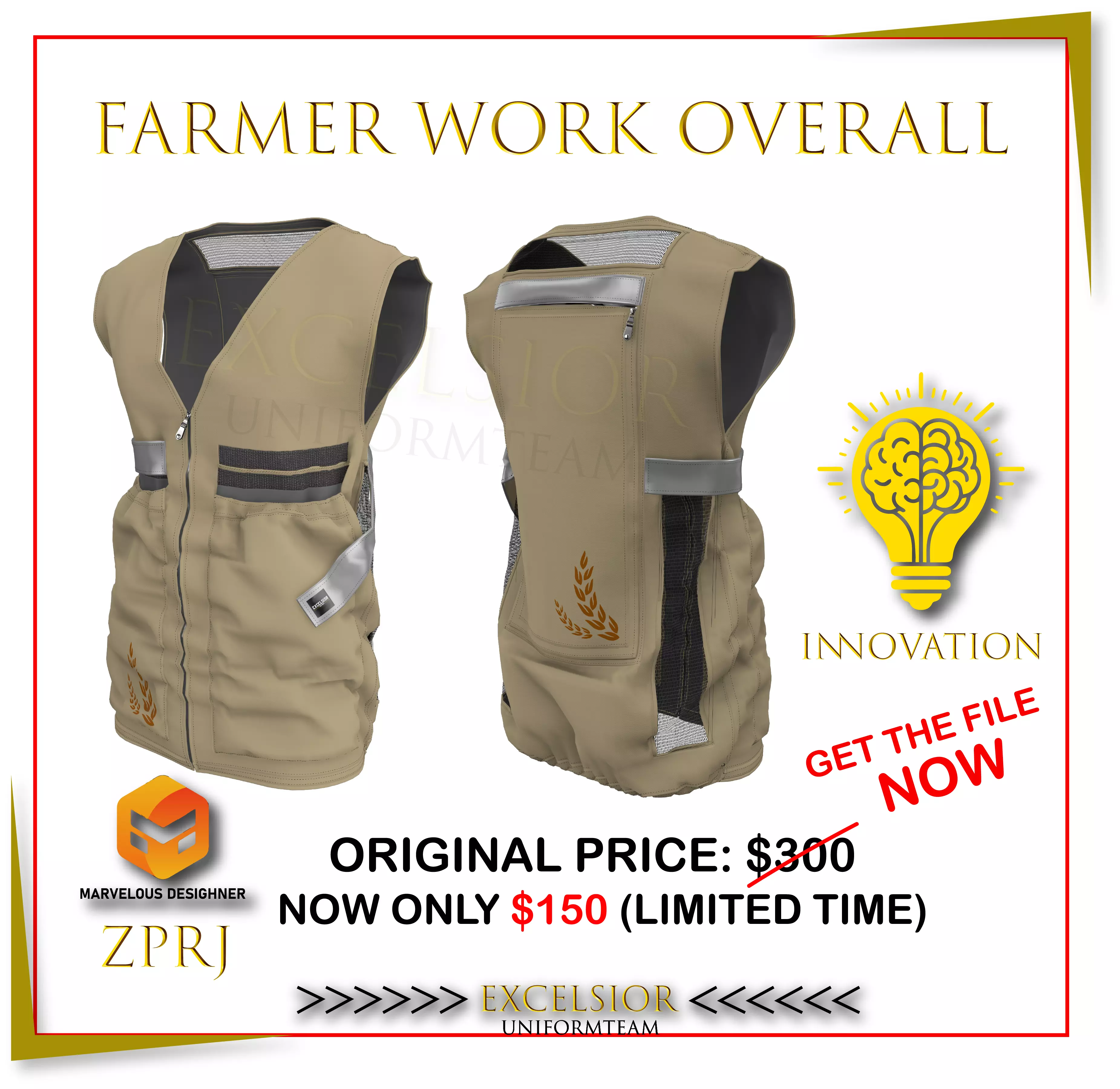 Innovative Farmer Work Overall ZPRJ PNG Mockup 3D model_0
