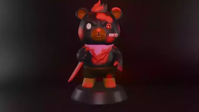 Kawaii Killer Bear  Cute Assassin Bear 3D Printable Statue