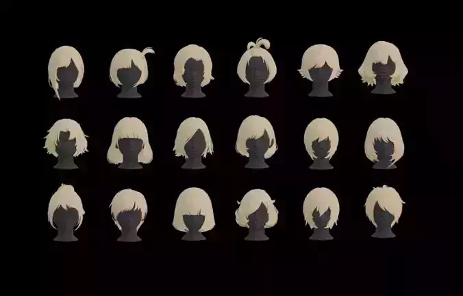 20 female anime stylised short hair low poly 3d model 