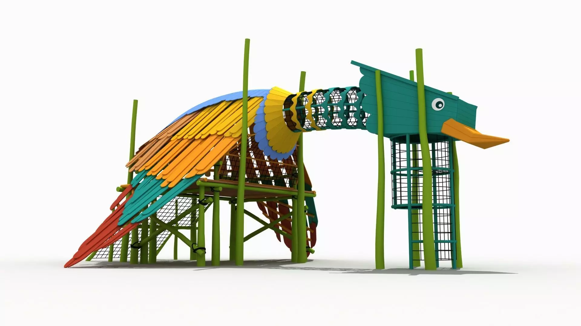 Bird themed climbing net playground 3D model_0