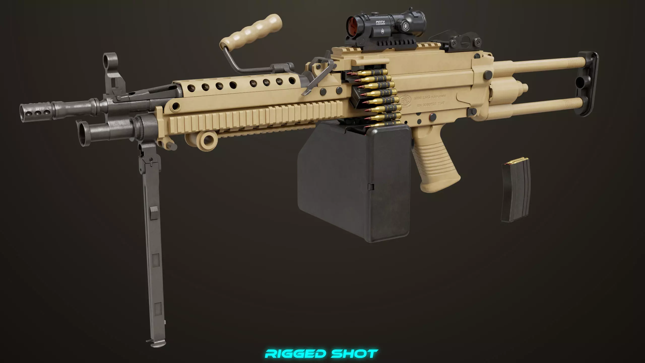 Machine Gun 16 Sandal All PBR Unity UE Textures Low-poly 3D model_6