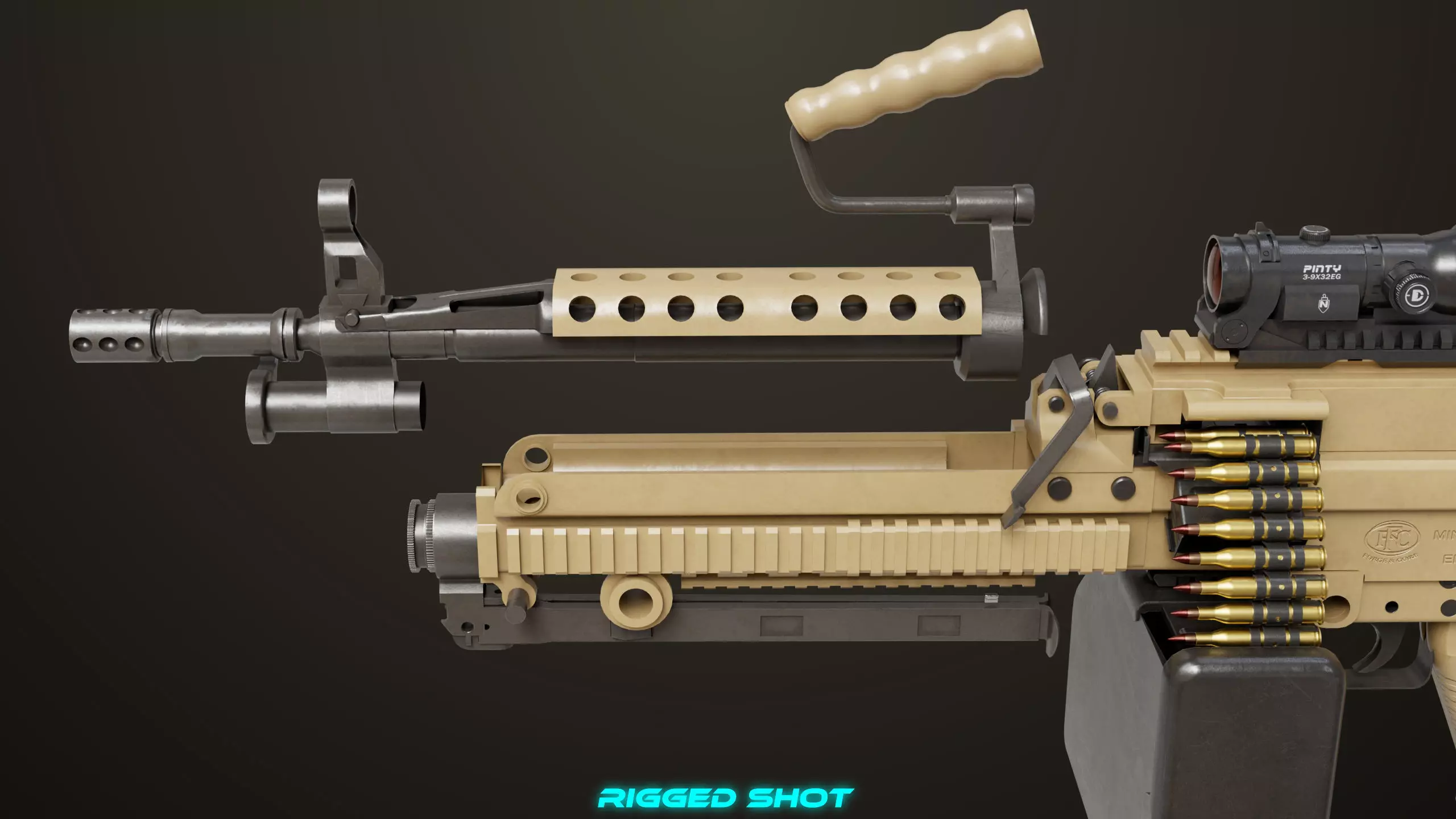 Machine Gun 16 Sandal All PBR Unity UE Textures Low-poly 3D model_18