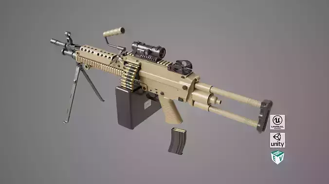 Machine Gun 16 Sandal All PBR Unity UE Textures Low-poly 3D model