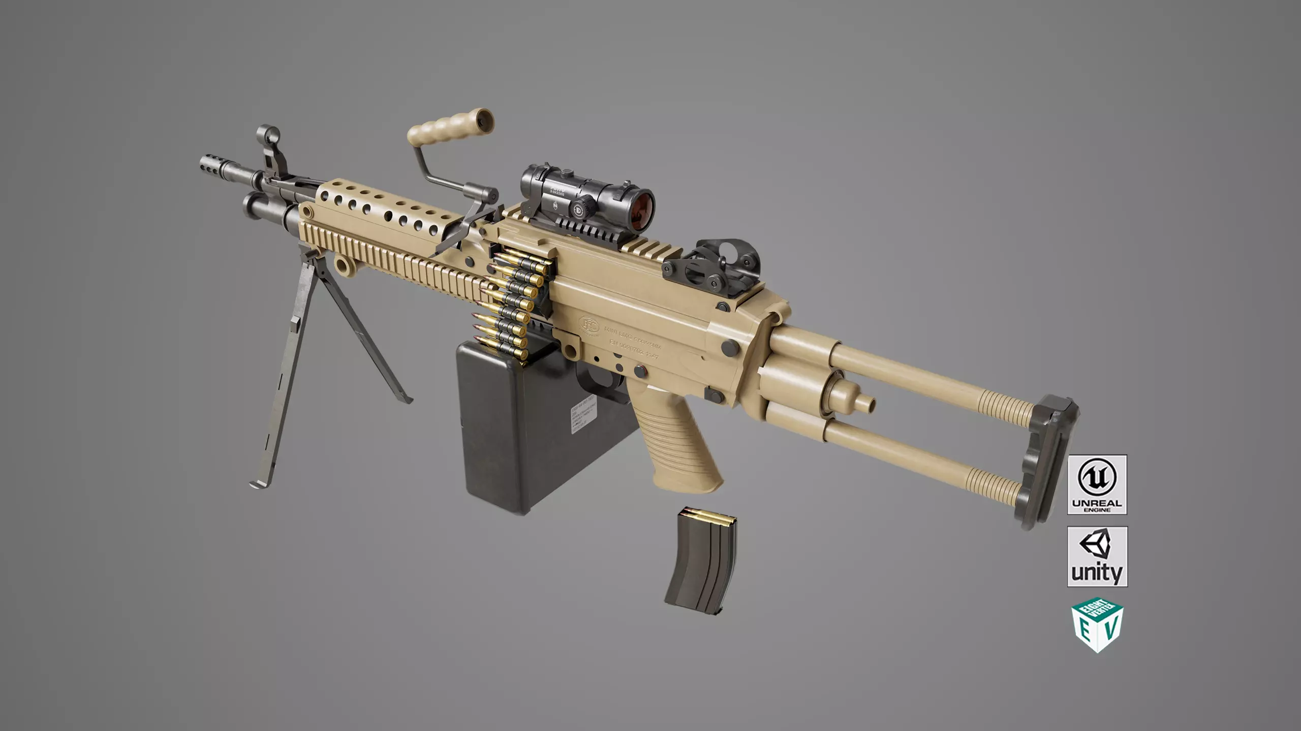 Machine Gun 16 Sandal All PBR Unity UE Textures Low-poly 3D model_0