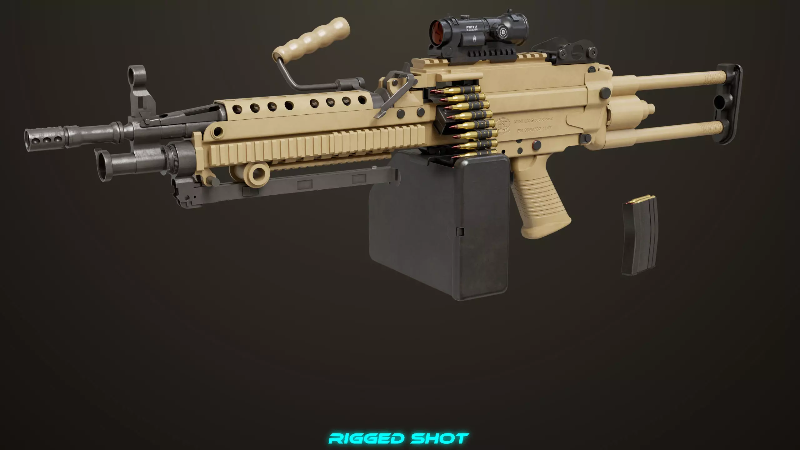 Machine Gun 16 Sandal All PBR Unity UE Textures Low-poly 3D model_7