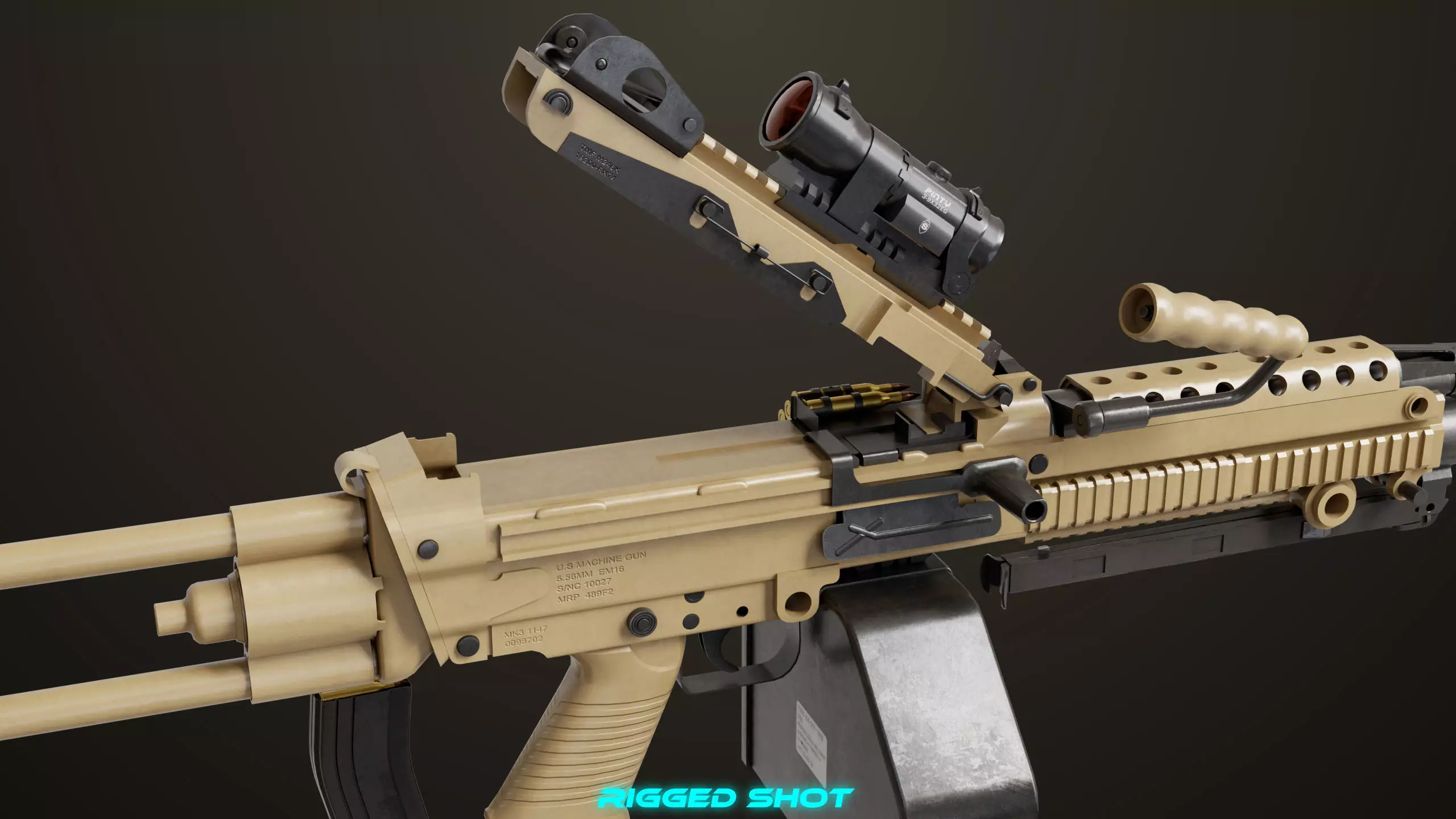 Machine Gun 16 Sandal All PBR Unity UE Textures Low-poly 3D model_9