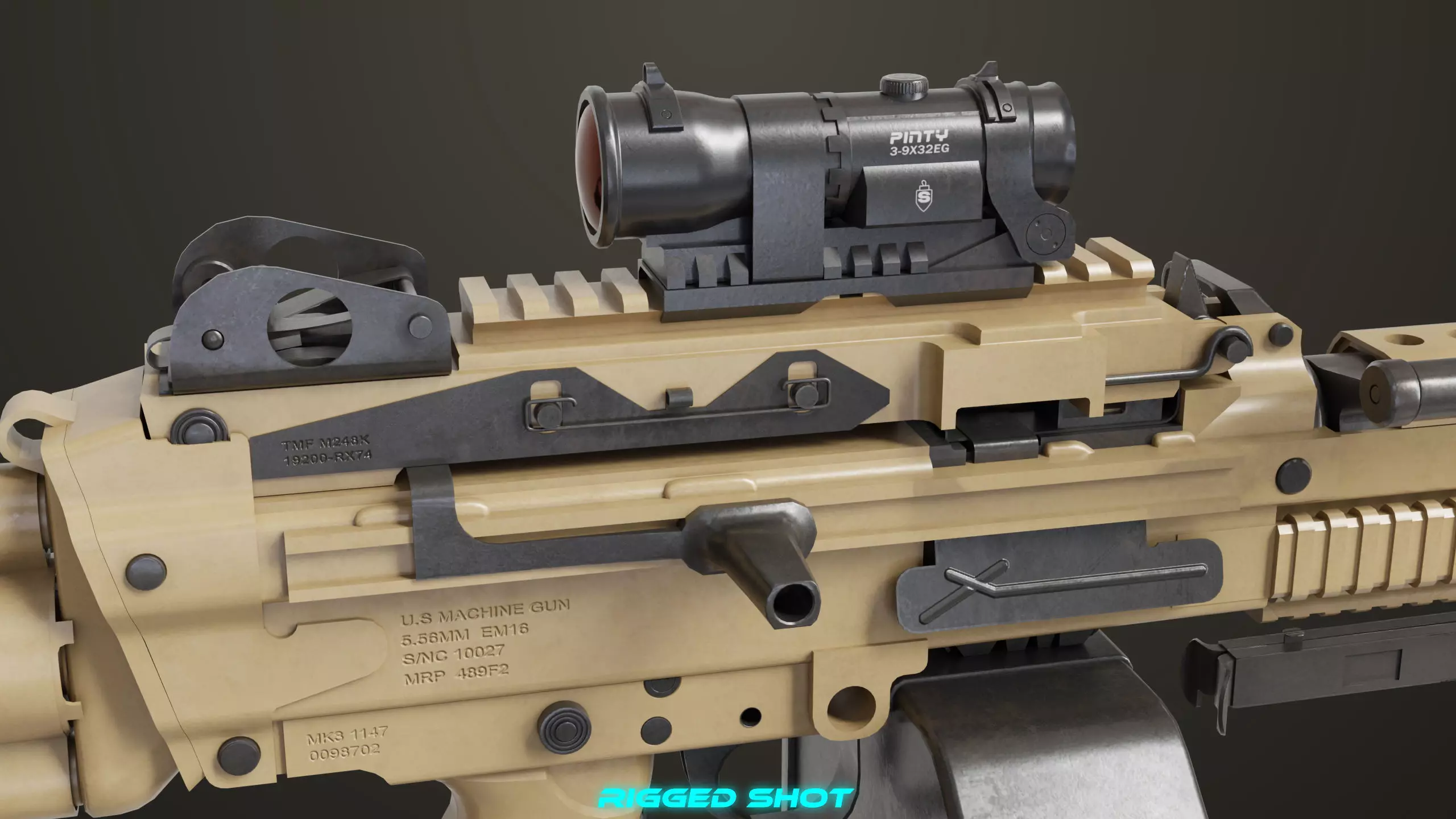 Machine Gun 16 Sandal All PBR Unity UE Textures Low-poly 3D model_11