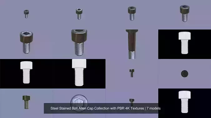 Steel Stained Bolt Allen Cap Collection with PBR 4K Textures