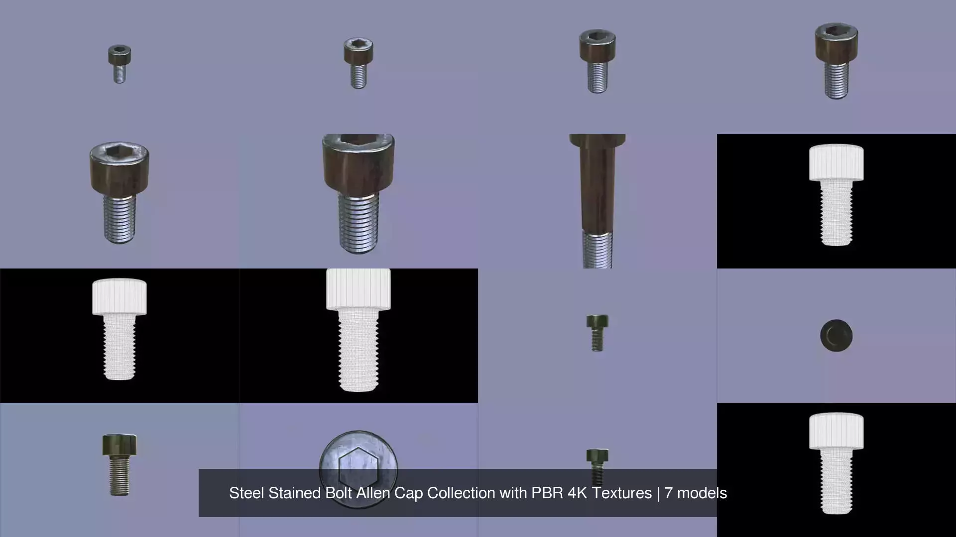 Steel Stained Bolt Allen Cap Collection with PBR 4K Textures _1