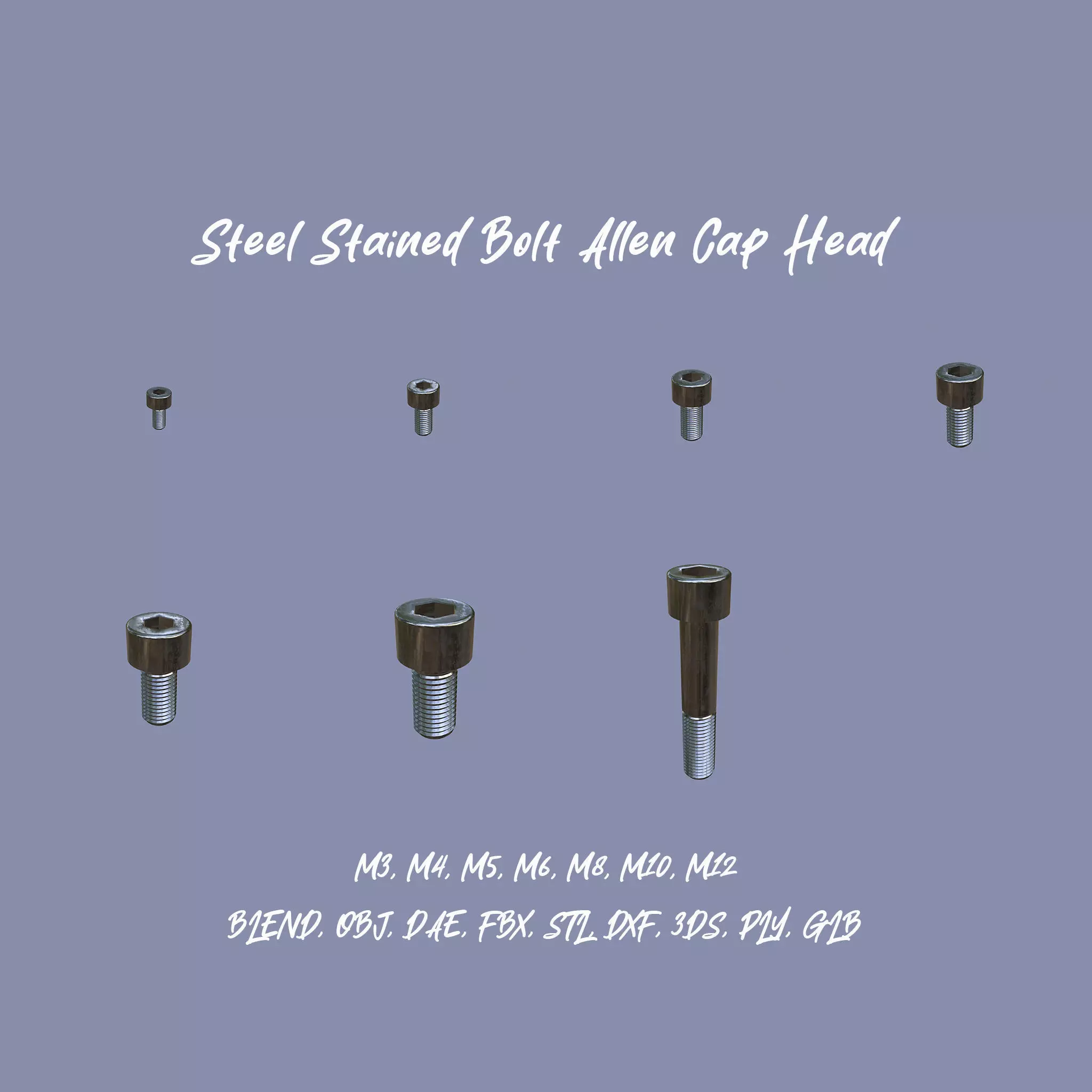 Steel Stained Bolt Allen Cap Collection with PBR 4K Textures _0